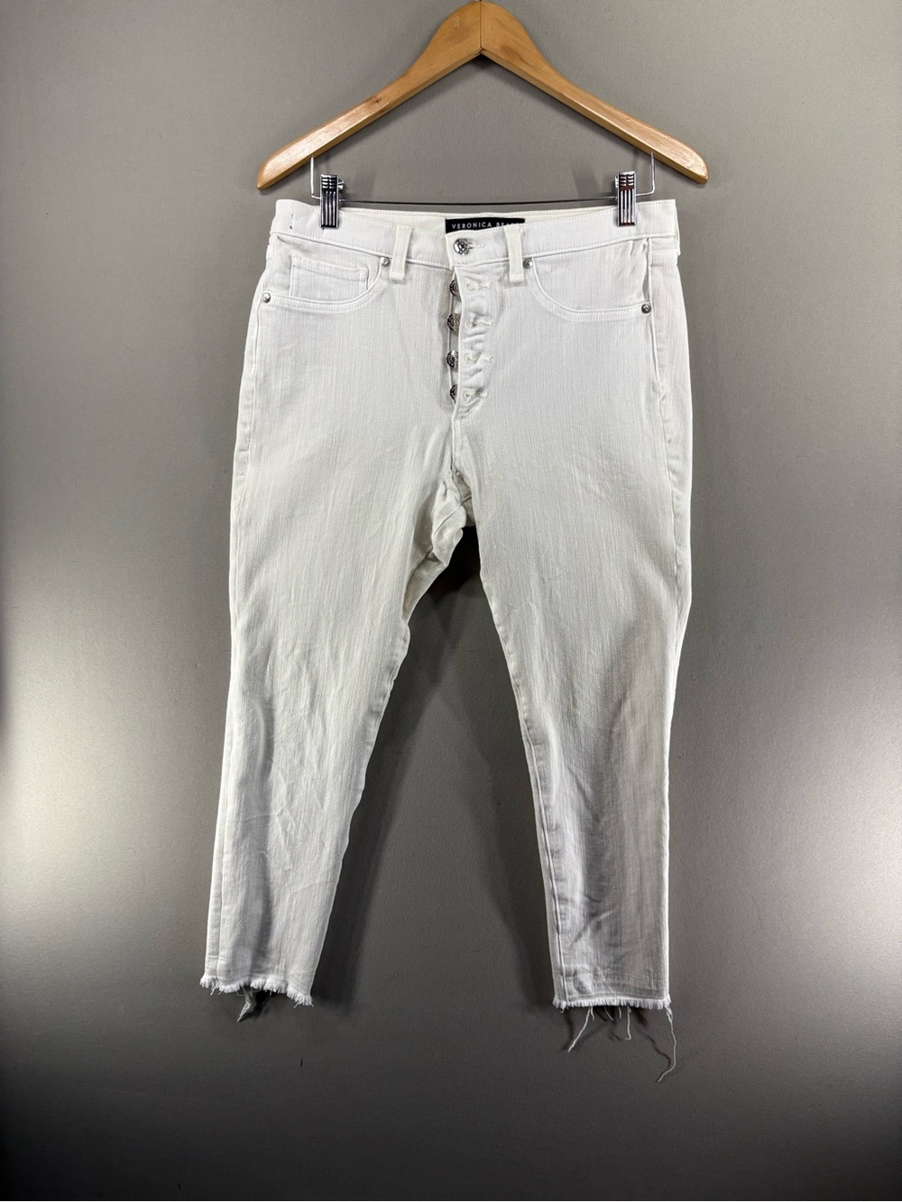 Veronica Beard Debbie Skinny 10” High Rise White Jeans 30x25 Button Fly Cut